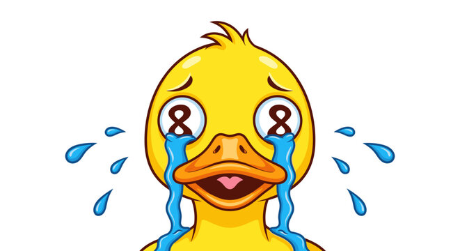 Cartoon duck with tears crying sad eyes vector illustration