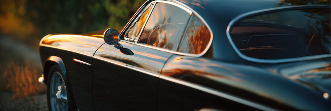 Classic car gleaming in golden hour