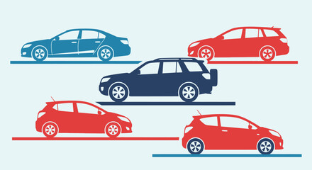 Multiple cars in different colors on the road.