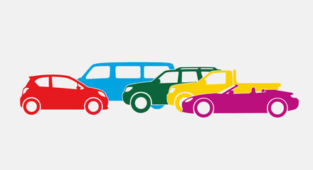 Fototapeta premium Colorful illustration of various vehicle types in a row.