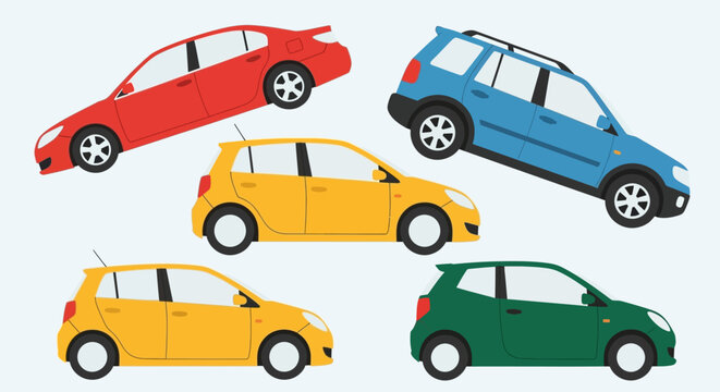 Colorful cars arranged in a neat pattern on a white background.