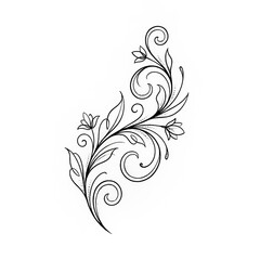 Hand drawn fine line floral Swirl tattoo sketch isolated on white background. Ornamental illustration.