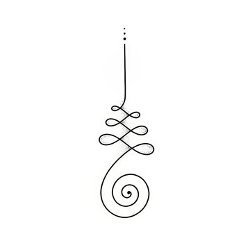 Hand drawn fine line Unalome symbol tattoo sketch isolated on white background. Spiritual illustration.