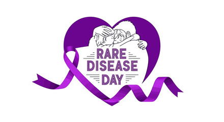 Vector illustration of a purple heart with a ribbon for Rare Disease Day awareness, symbolizing support for those with genetic disorders and undiagnosed conditions on a global scale.