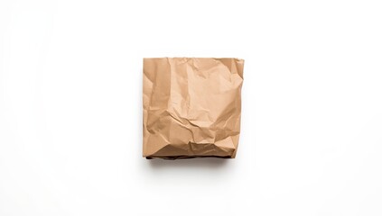 Wrinkled kraft paper bag on white background