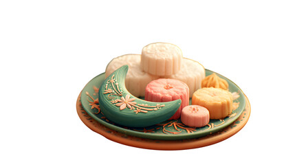 Mid-Autumn Festival Mooncakes on Decorative Plate isolated on transparent background