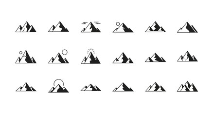 Set of minimalist mountain illustrations, ideal for outdoor brands and adventure themes © Mas