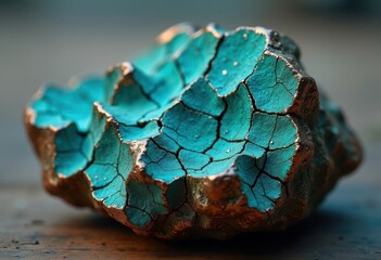 Obraz premium Turquoise Blue Green Copper Veined Mineral Display Captivating Visual Fascination