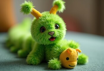 Fototapeta premium Vibrant Fuzzy Chenille Yarn Caterpillar Plush Toy Experience Embracing Softness