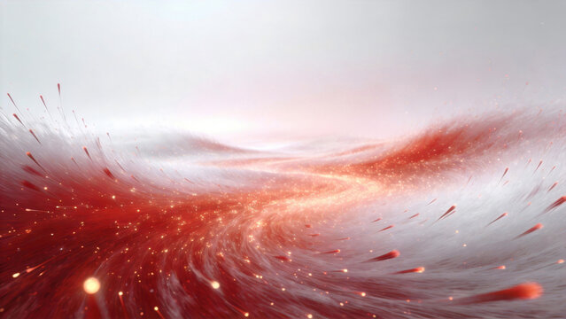 Red Gradient Light Trail Abstract Background with Glow, Ray Tracing and Panoramic Depth