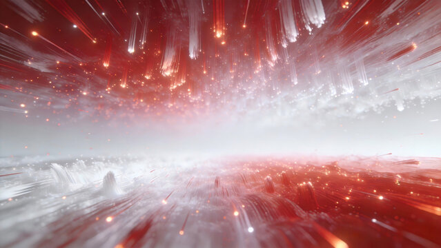 Red Gradient Light Trail Abstract Background with Glow, Ray Tracing and Panoramic Depth