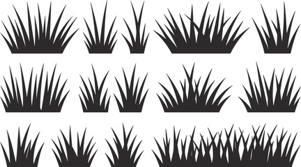 Grass silhouette collection, wild meadow vegetation elements set, natural lawn and bush shapes, black grass isolated on white background © Noman Art