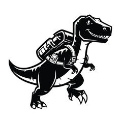 Fototapeta premium Cartoon Tyrannosaurus Rex dinosaur with a backpack