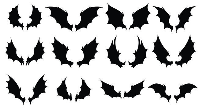 Collection of Black Bat Wing Silhouettes bat wings