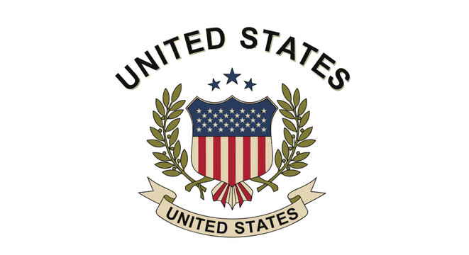 Vector illustration of the United States federal government seal with shield, stars, and laurel wreath on transparent background