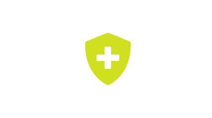Obraz premium A medical symbol A vibrant green shield with a white cross inside, on a clean white background