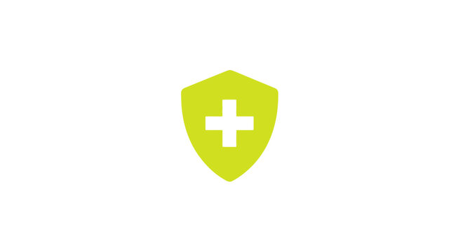 A medical symbol A vibrant green shield with a white cross inside, on a clean white background