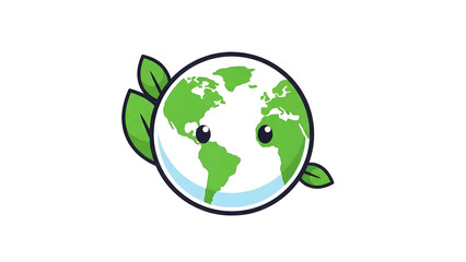 Obraz premium Cartoon Globe with Leaves and Facial Expression.