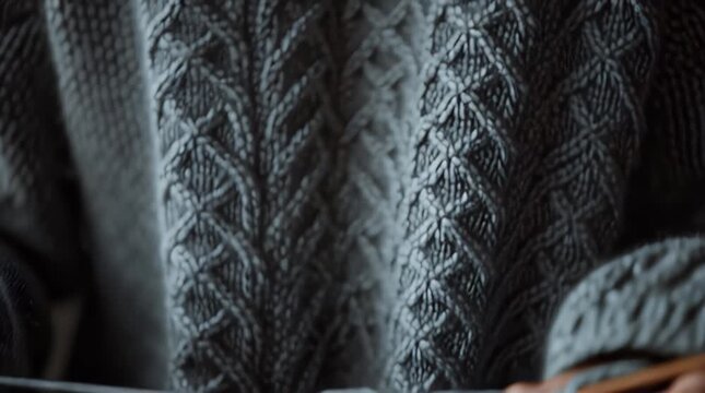 Person Knitting with Wooden Needles Closeup.