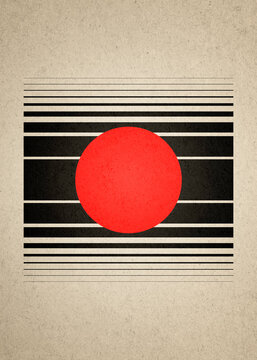 Abstract minimalism illustration with red sphere and black lines