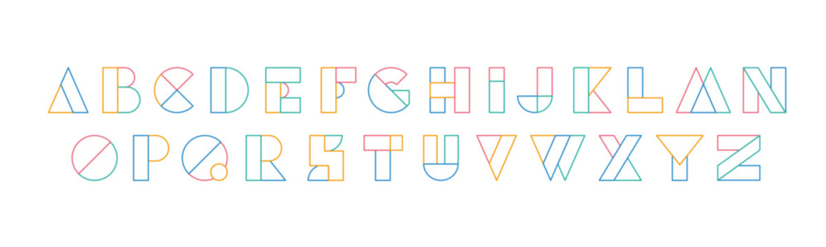 Typography font with geometric alphabet. Modern abstract typeface design with letters in geometry style. Set of English characters and digits, vector illustration