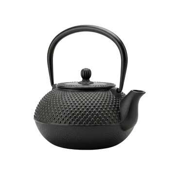 Traditional black cast iron teapot with hobnail texture and handle for asian tea ceremony
