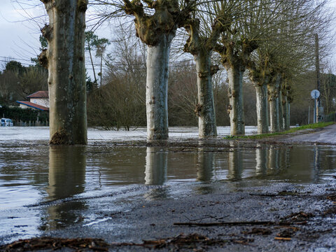 Ville de Tartas, subissant les d&eacute;bordements de la midouze, suite &agrave; la temp&ecirc;te Nils, F&eacute;vrier 2026