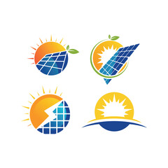 set of solar panel and sun logo templates