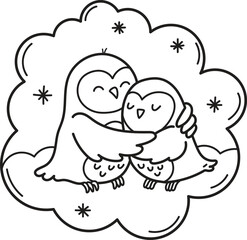 Fototapeta premium cute hugging owls illustration