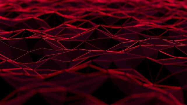 Abstract red geometric surface with dynamic triangular shapes. Represents modern technology, digital art, and innovation in design