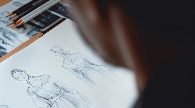 Artist Sketching Human Figures with Pencil.