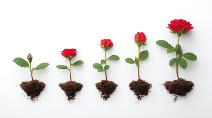 The Detailed Growth Stages of Roses from Bud to Blooming Flower Captured in a Clean Minimalist Style