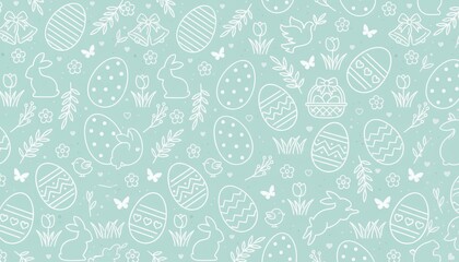 Easter Easter Egg Pattern: An intricate illustration featuring various Easter eggs scattered across a pastel-colored backdrop, embodying the joy of Easter.