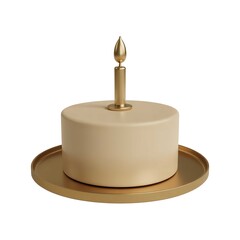 A luxurious gold cake stand with a white cake and gold decoration