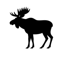 Black moose silhouette in different standing and walking poses,moose silhouette