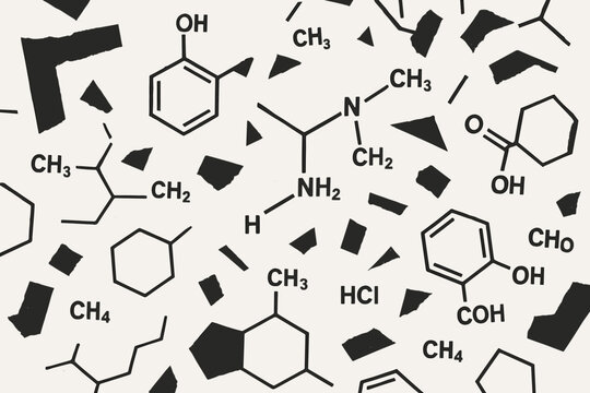 Chaotic Scatter of Organic Chemistry Fragments and Functional Groups &ndash; Abstract Molecular Mess Illustration