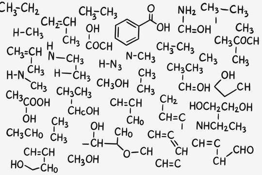 Dense Organic Chemistry Formulas and Molecular Structures Pattern &ndash; Scientific Background Vector Illustration