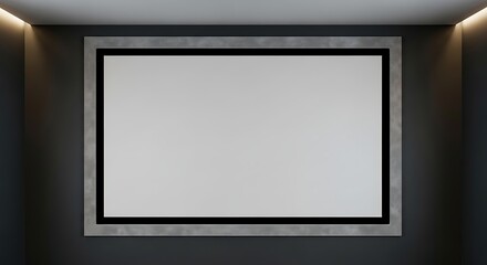 Empty White Cinema Screen in a Dark Home Theater Room for Entertainment and Movies.
