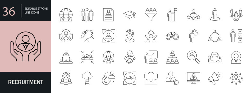 Recruitment icon set. Editable line icons. Vector illustration.