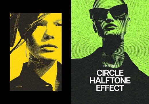 Circle Halftone Poster Photo Effect Mockup