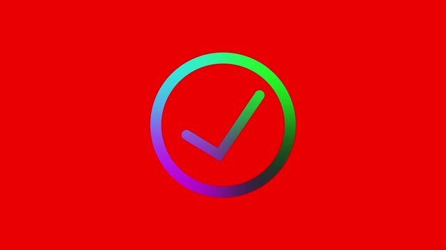 Abstract digital colorful animated circle on tick icon and  rad color background.