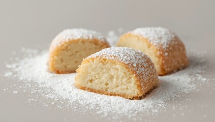 Fototapeta premium slices of fluffy Japanese cake dusted with sugar