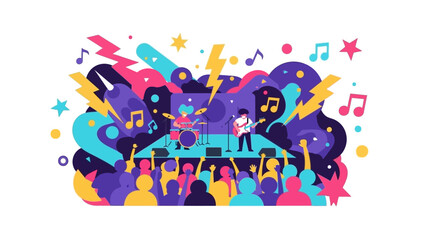 Obraz premium Vibrant Music Concert with Energetic Crowd and Stage Performance.