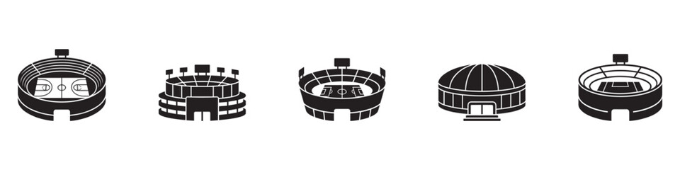 Stadium silhouette icons, sports arena vector set, football and soccer venue illustration, architectural design collection, isolated graphic pack. Vector Illustration. © Jeremy_Show