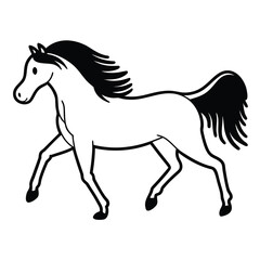 Obraz premium Black silhouette vector illustration of a wild stallion horse running at full speed isolated on white background for equestrian and farm animal design