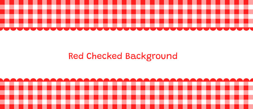 Cute red and white gingham vector border with scalloped edge for cooking backgrounds and designs