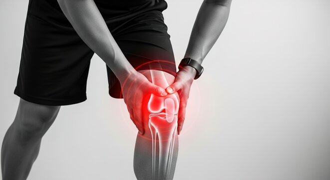 Athlete experiencing knee pain with highlighted injury