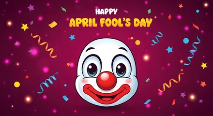 A colorful clown face with confetti celebrating april fool's day in a vibrant setting