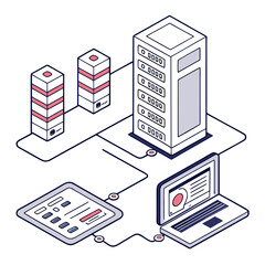 A diagram showing a laptop and tablet connected to servers