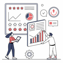 Business people analyzing data and statistics on charts and graphs